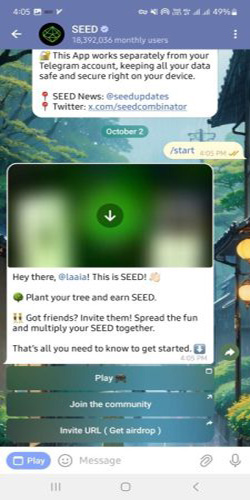 انتخاب گزینه START در Seed