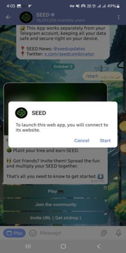 انتخاب گزینه play در ایردراپ seed