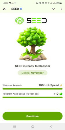انتخاب گزینه continue در ایردراپ seed