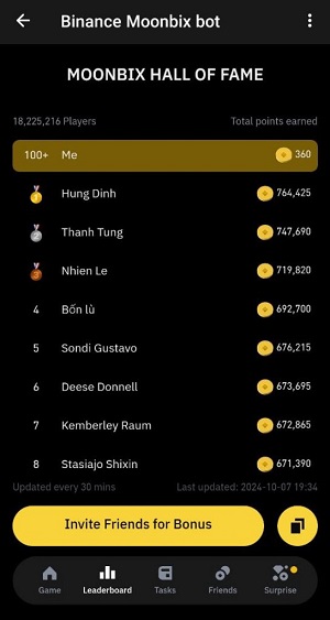تب Leaderboard در بازی مونبیکس