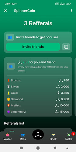قسمت Refferal بازی اسپینر