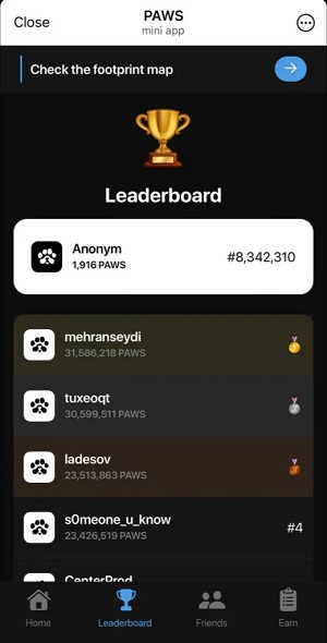 بخش Leaderboard ایردراپ PAWS