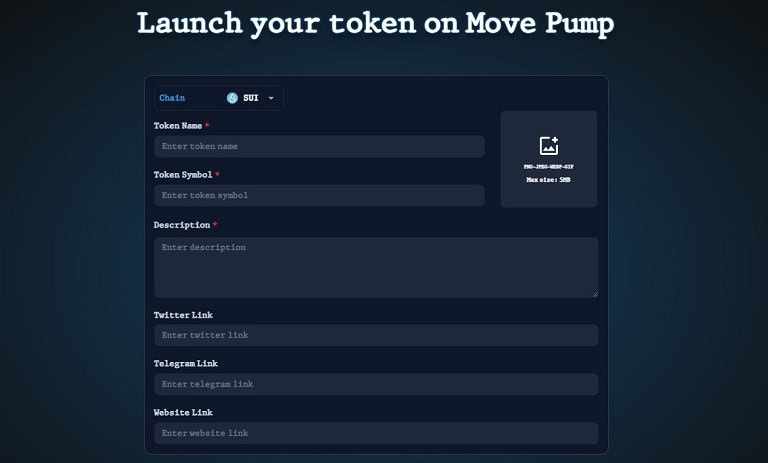 تعیین بلاک چین و ایجاد لوگو در movepump