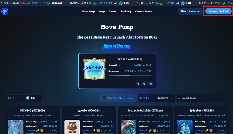 مراحل خرید و فروش میم کوین در پلتفرم MovePump