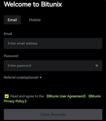 ایجاد ایمیل در فرآیند ثبت نام Bitunix